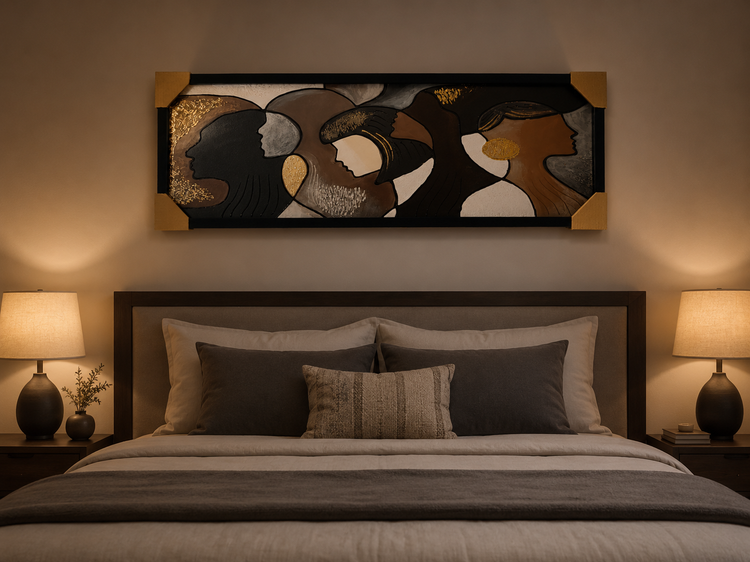 تابلو دکوراتیو مدرن طرح چهره انتزاعی سه زن | تابلو آبستره برجسته 120×45
