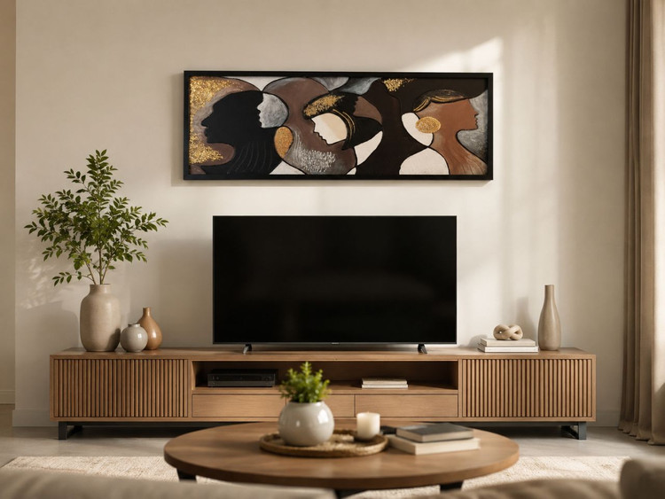 تابلو دکوراتیو مدرن طرح چهره انتزاعی سه زن | تابلو آبستره برجسته 120×45