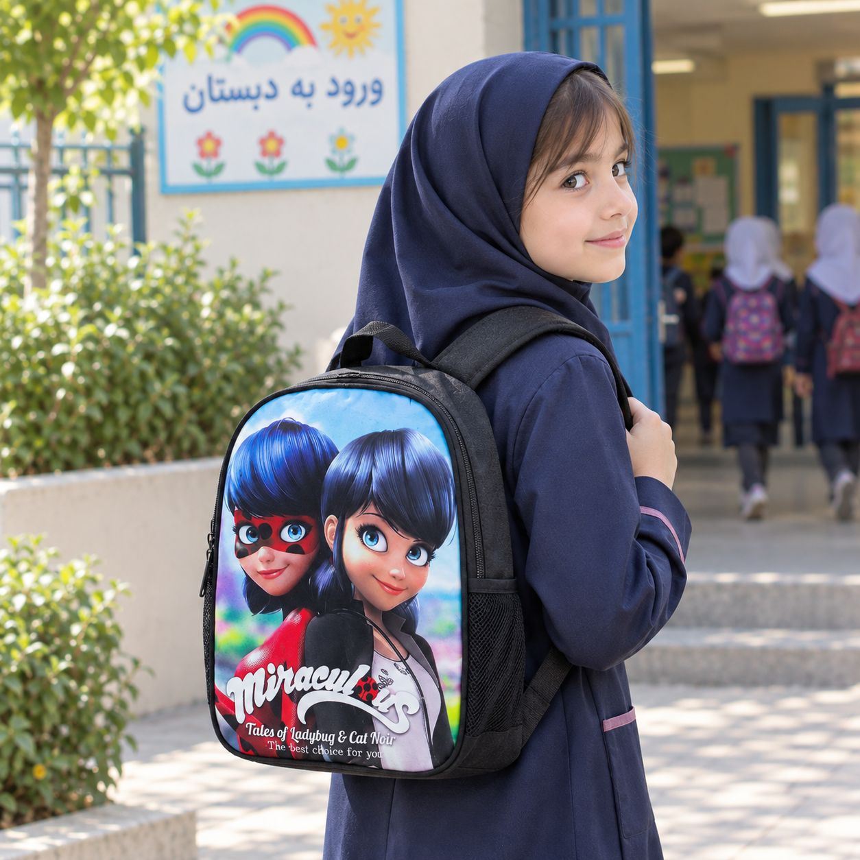 کوله پشتی دختر کفشدوزکی توریث TOURIS با رویه مخمل ضد آب و بندهای قابل تنظیم همراه با جامدادی